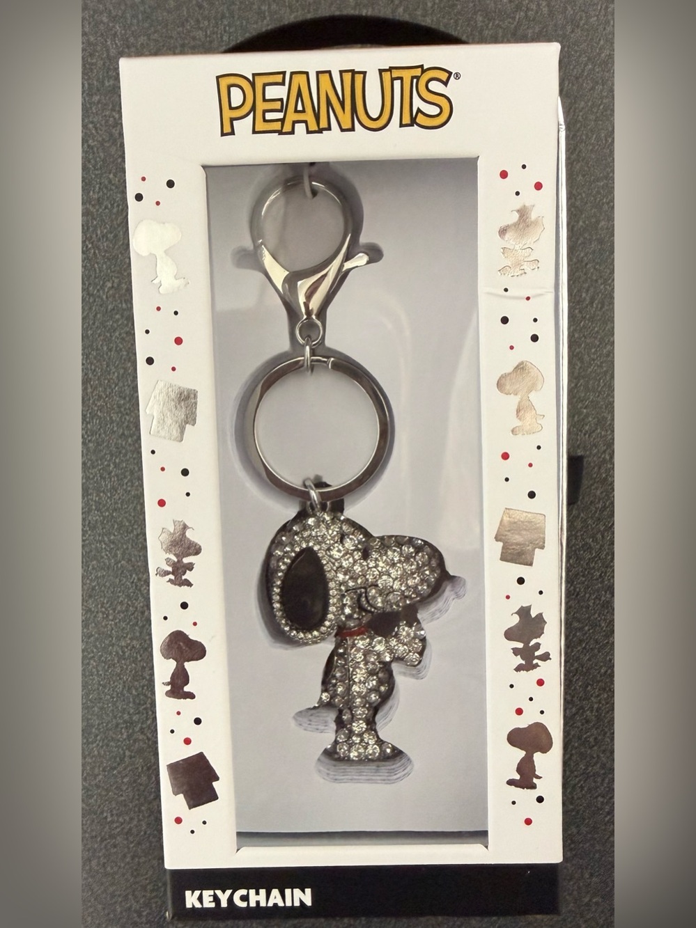 Peanuts Snoopy Rhinestone Keychain in Silver and Black - New in Box